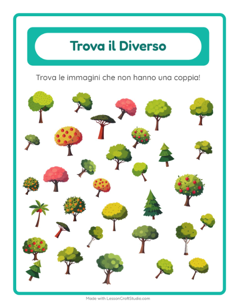 Anteprima di Trova le figure spaiate con Alberi – scheda per la scuola dell'infanzia