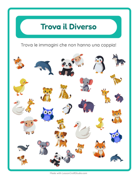 Anteprima della scheda di Trova Gli Oggetti con Animali per Scuola dell'infanzia (5-7 anni)