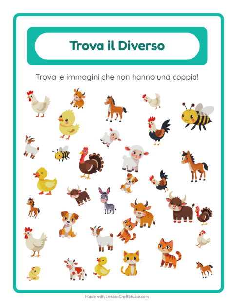 Anteprima della scheda di Trova Gli Oggetti con Animali della fattoria per Scuola dell'infanzia (5-7 anni)