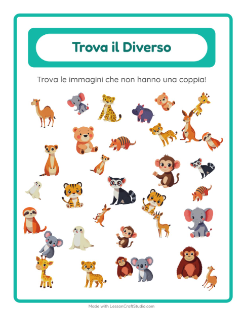 Anteprima della scheda di Trova Gli Oggetti con Animali dello zoo per Scuola dell'infanzia (5-7 anni)