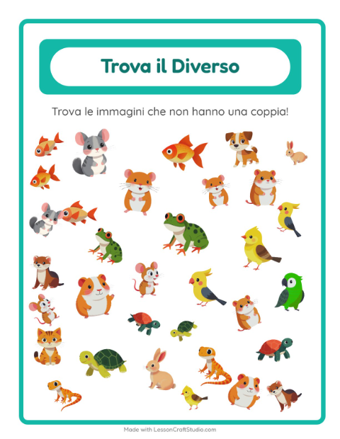Anteprima della scheda di Trova Gli Oggetti con Animali domestici per Scuola dell'infanzia (5-7 anni)