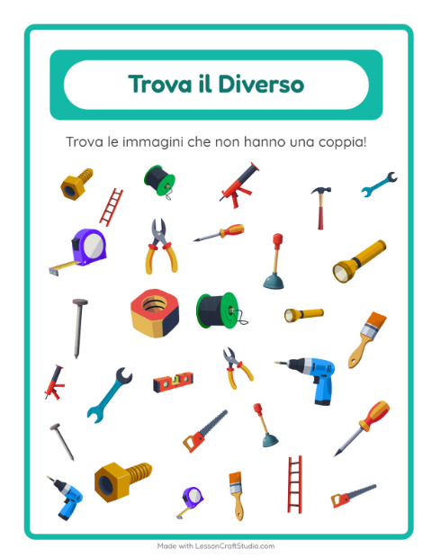 Anteprima della scheda di Trova Gli Oggetti con Attrezzi per Scuola dell'infanzia (5-7 anni)