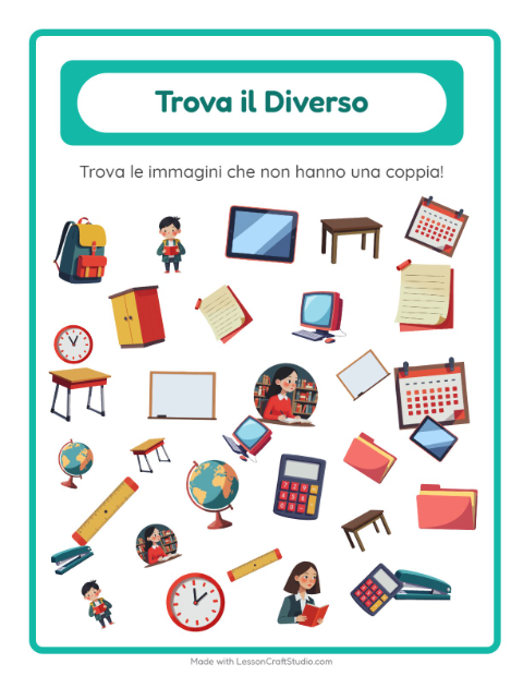 Anteprima della scheda di Trova Gli Oggetti con Aula per Scuola dell'infanzia (5-7 anni)
