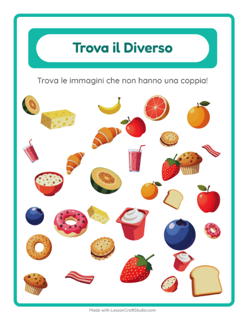 Anteprima della scheda di Trova Gli Oggetti con Colazione per Scuola dell'infanzia (5-7 anni)