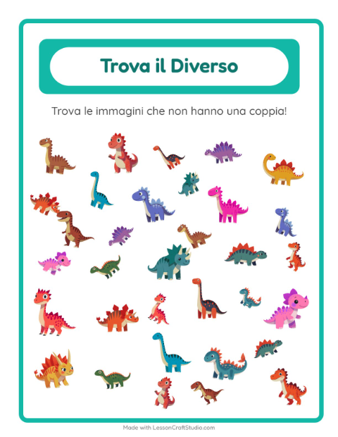 Anteprima della scheda di Trova Gli Oggetti con Dinosauri per Scuola dell'infanzia (5-7 anni)