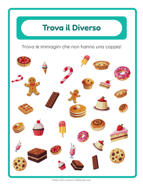 Anteprima della scheda di Trova Gli Oggetti con Dolci e dolciumi per Scuola dell'infanzia (5-7 anni)