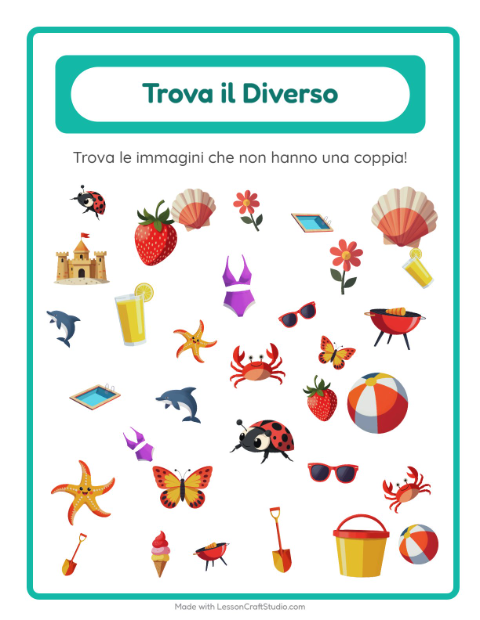 Anteprima della scheda di Trova Gli Oggetti con Estate per Scuola dell'infanzia (5-7 anni)