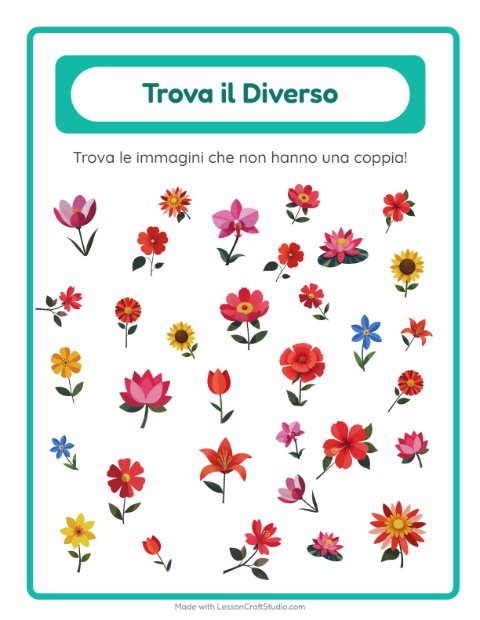Anteprima della scheda di Trova Gli Oggetti con Fiori per Scuola dell'infanzia (5-7 anni)