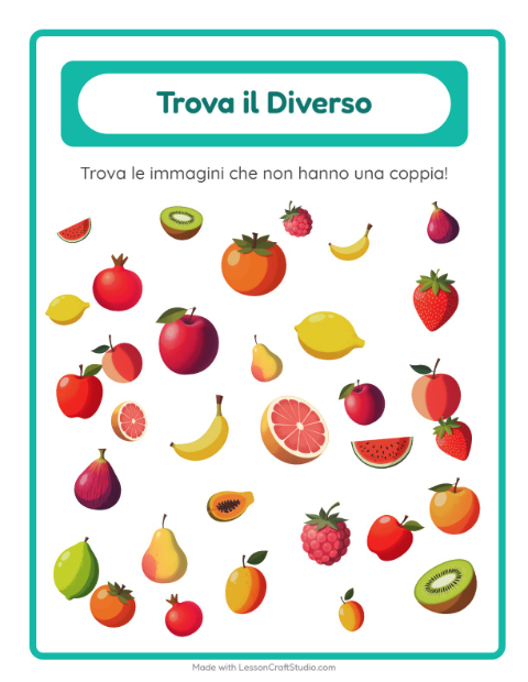 Anteprima della scheda di Trova Gli Oggetti con Frutta per Scuola dell'infanzia (5-7 anni)