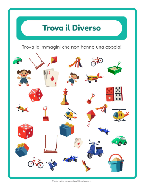 Anteprima della scheda di Trova Gli Oggetti con Giocattoli per Scuola dell'infanzia (5-7 anni)