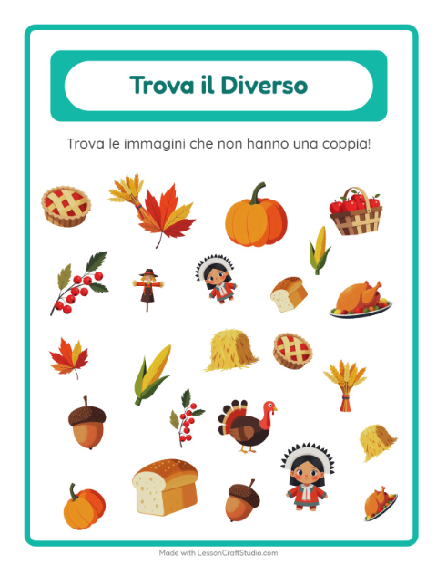 Anteprima della scheda di Trova Gli Oggetti con Giorno del Ringraziamento per Scuola dell'infanzia (5-7 anni)