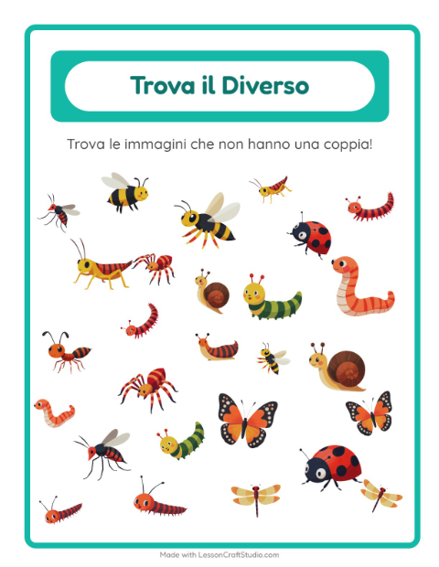 Anteprima della scheda di Trova Gli Oggetti con Insetti e scarafaggi per Scuola dell'infanzia (5-7 anni)