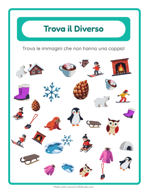 Anteprima della scheda di Trova Gli Oggetti con Inverno per Scuola dell'infanzia (5-7 anni)