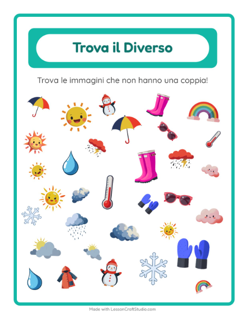 Anteprima della scheda di Trova Gli Oggetti con Meteo per Scuola dell'infanzia (5-7 anni)