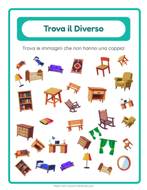 Anteprima della scheda di Trova Gli Oggetti con Mobili per Scuola dell'infanzia (5-7 anni)