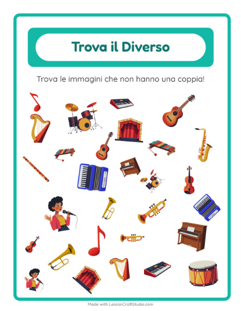 Anteprima della scheda di Trova Gli Oggetti con Musica per Scuola dell'infanzia (5-7 anni)