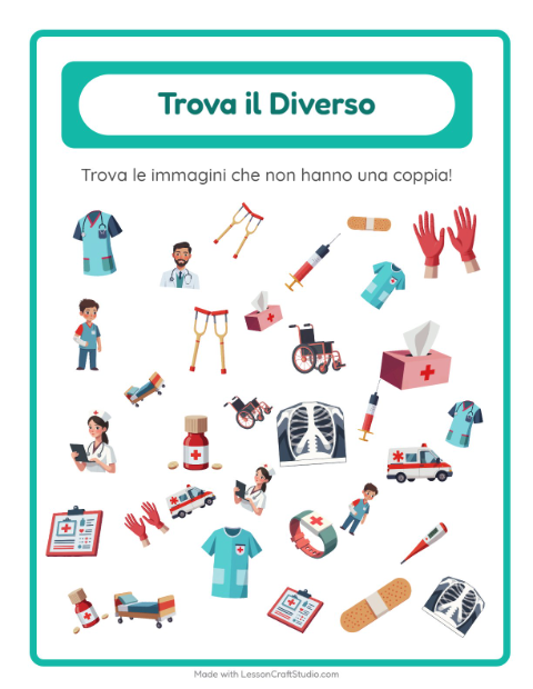 Anteprima della scheda di Trova Gli Oggetti con Ospedale per Scuola dell'infanzia (5-7 anni)