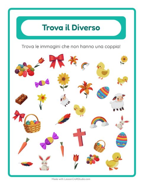 Anteprima della scheda di Trova Gli Oggetti con Pasqua per Scuola dell'infanzia (5-7 anni)