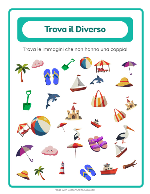 Anteprima della scheda di Trova Gli Oggetti con Spiaggia per Scuola dell'infanzia (5-7 anni)