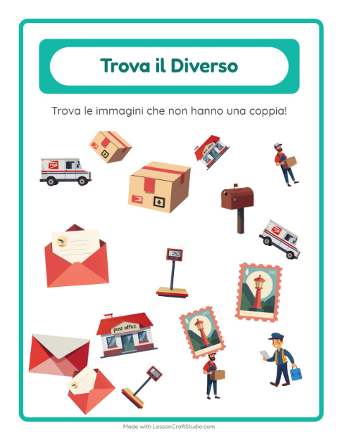 Anteprima della scheda di Trova Gli Oggetti con Ufficio postale per Scuola dell'infanzia (5-7 anni)