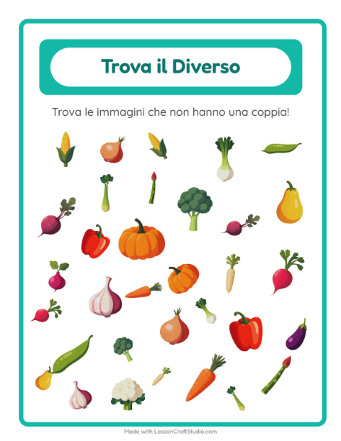 Anteprima della scheda di Trova Gli Oggetti con Verdure per Scuola dell'infanzia (5-7 anni)