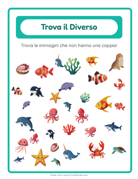 Anteprima della scheda di Trova Gli Oggetti con Vita oceanica per Scuola dell'infanzia (5-7 anni)