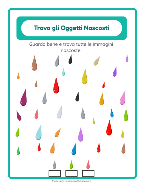 Anteprima della scheda di Trova Gli Oggetti con Colori per Scuola dell'infanzia (5-7 anni)