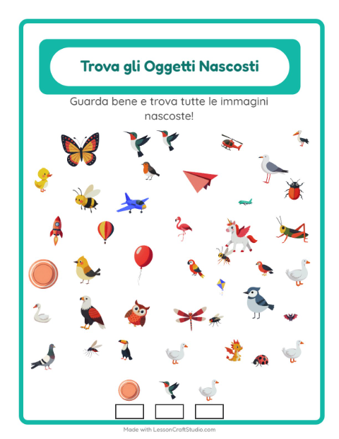 Anteprima della scheda di Trova Gli Oggetti con Cose che volano per Scuola dell'infanzia (5-7 anni)