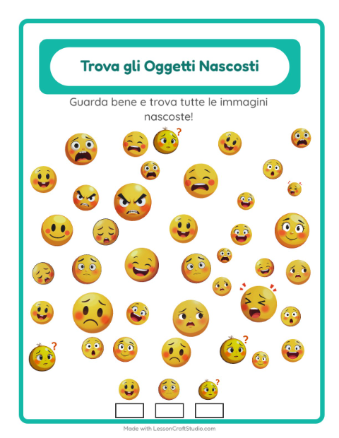 Anteprima della scheda di Trova Gli Oggetti con Emozioni per Scuola dell'infanzia (5-7 anni)