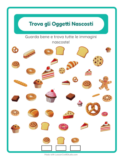 Anteprima della scheda di Trova Gli Oggetti con Panetteria per Scuola dell'infanzia (5-7 anni)