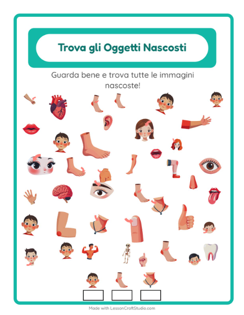 Anteprima della scheda di Trova Gli Oggetti con Parti del corpo per Scuola dell'infanzia (5-7 anni)