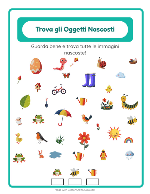 Anteprima della scheda di Trova Gli Oggetti con Primavera per Scuola dell'infanzia (5-7 anni)