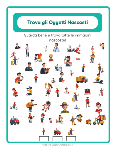 Anteprima della scheda di Trova Gli Oggetti con Professioni per Scuola dell'infanzia (5-7 anni)