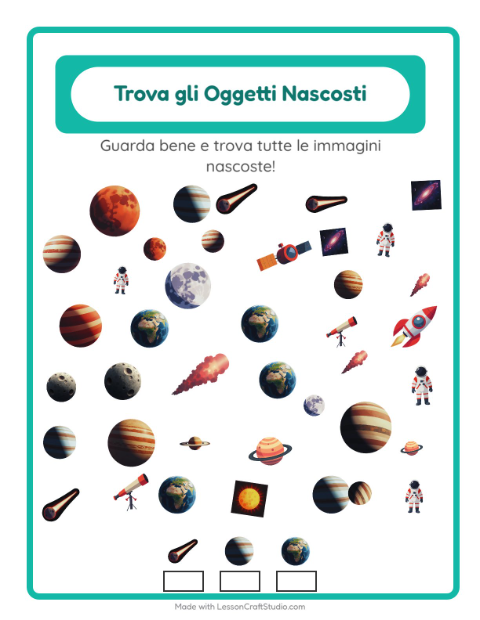 Anteprima della scheda di Trova Gli Oggetti con Spazio per Scuola dell'infanzia (5-7 anni)