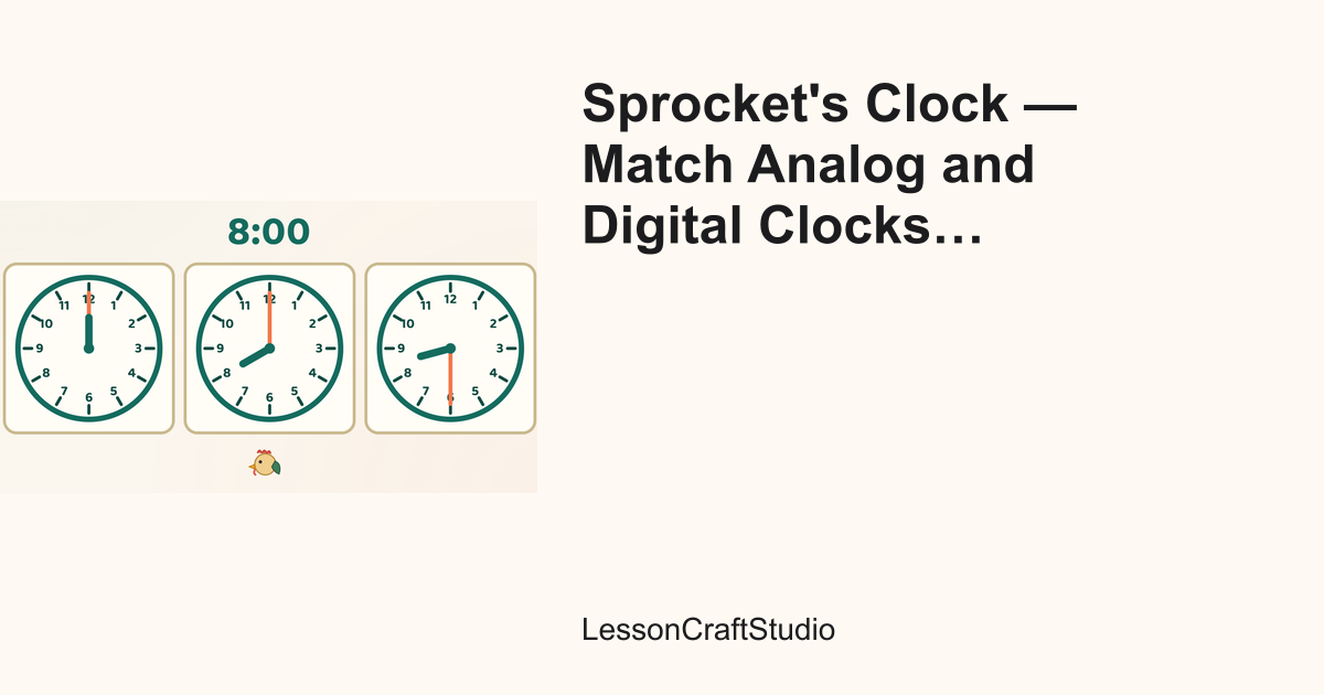 Sprocket's Clock — Match Analog and Digital Clocks (Grade 2 ...