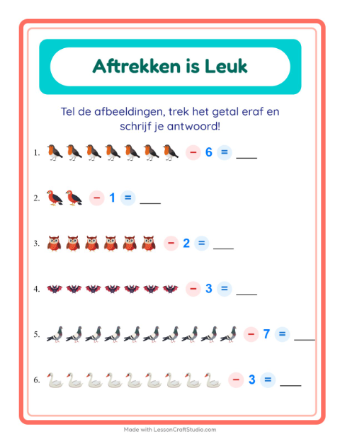 Aftrekken tot 10 – Dingen die vliegen