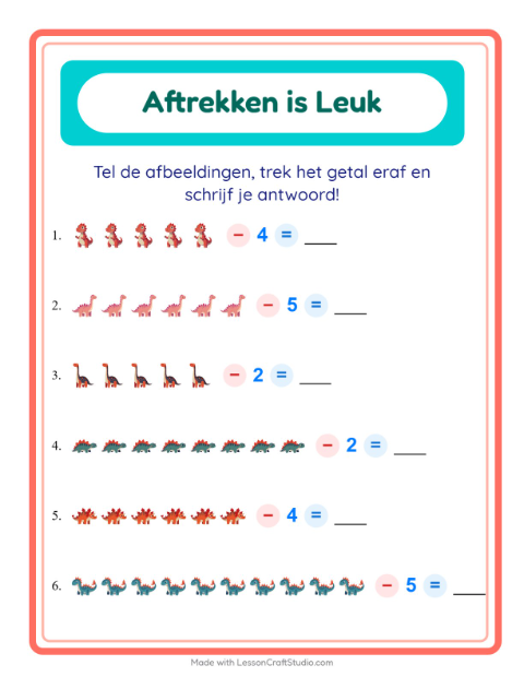 Aftrekken tot 10 – Dinosaurussen