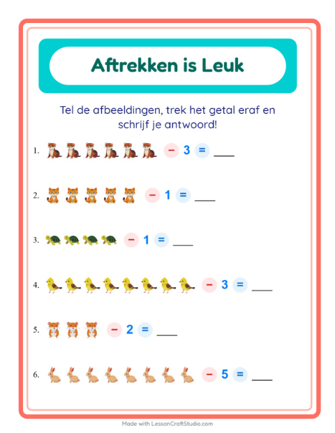 Aftrekken tot 10 – Huisdieren