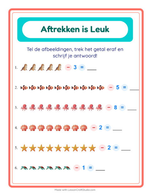 Aftrekken tot 10 – Oceaanleven