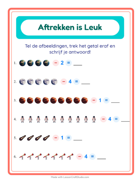 Aftrekken tot 10 – Ruimte