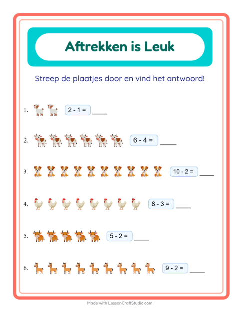 Aftrekken tot 10 – Boerderijdieren