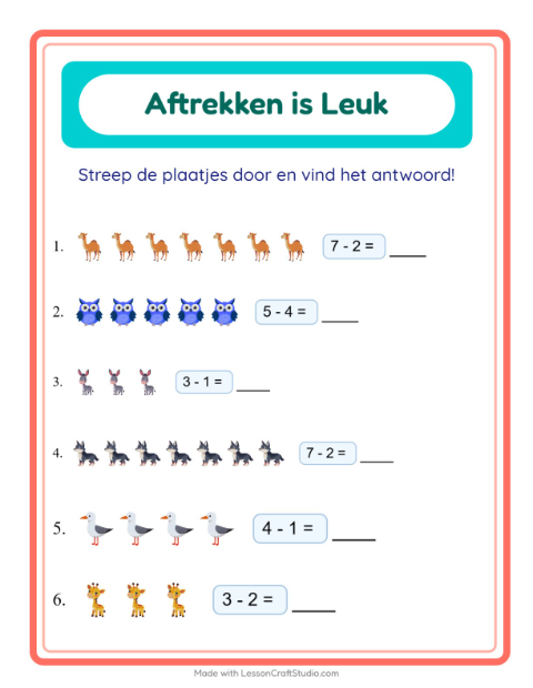 Aftrekken tot 10 – Dieren