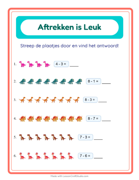 Aftrekken tot 10 – Dinosaurussen