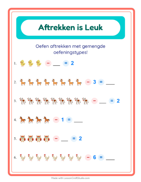 Aftrekken tot 10 – Boerderijdieren