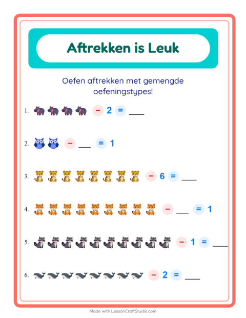 Aftrekken tot 10 – Dieren