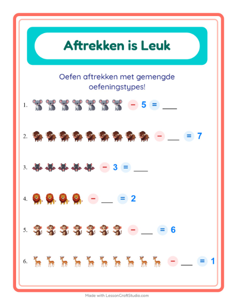 Aftrekken tot 10 – Dierentuindieren