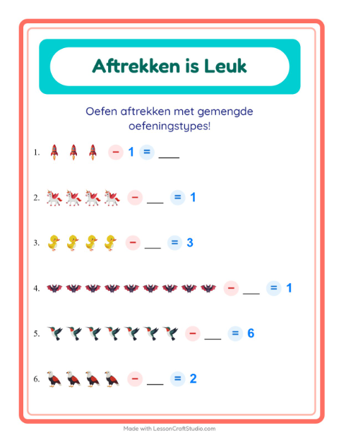 Aftrekken tot 10 – Dingen die vliegen