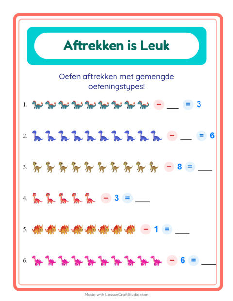 Aftrekken tot 10 – Dinosaurussen