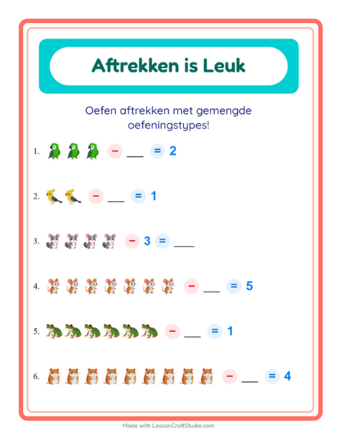 Aftrekken tot 10 – Huisdieren