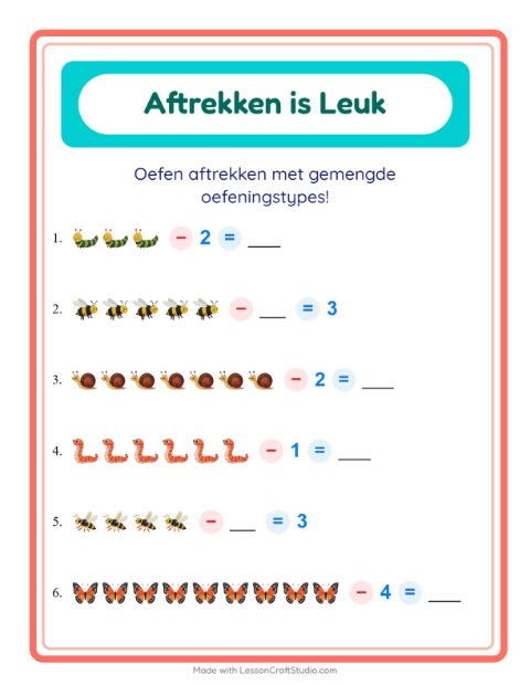 Aftrekken tot 10 – Insecten en beestjes